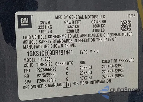 2013 GMC Yukon Slt из США, поврежденный, VIN 1GKS1CE09DR191441